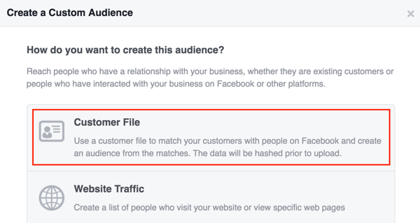 Vytvořte si vlastní publikum na Facebooku pomocí seznamu zákazníků.