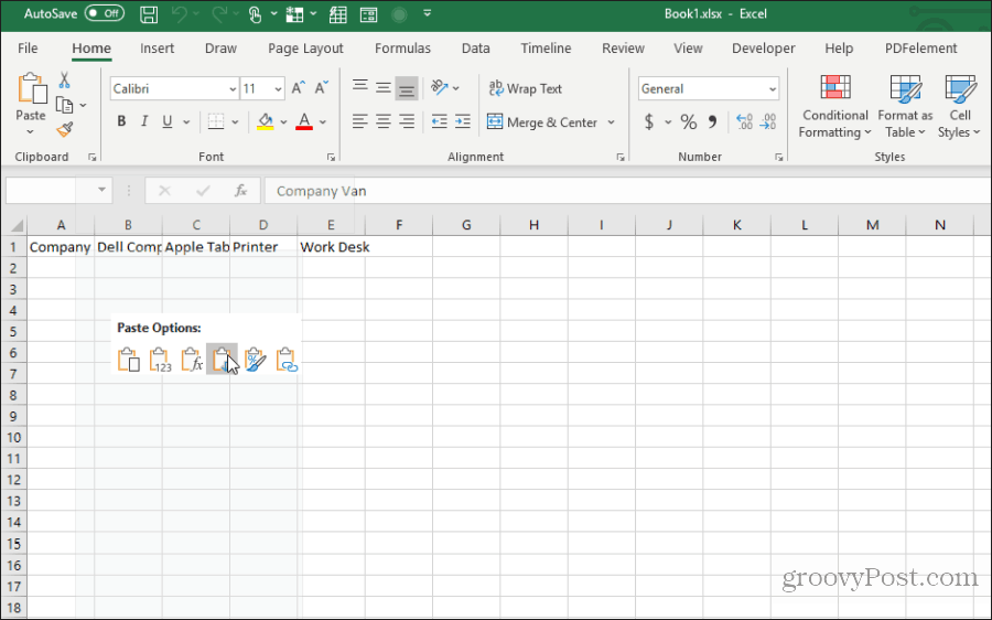 vkládání pomocí transpozice v Excelu