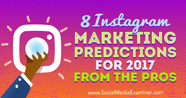 8 předpovědí marketingu Instagramu pro rok 2017 od profesionálů Lisy D. Jenkins na zkoušejícím sociálních médií.