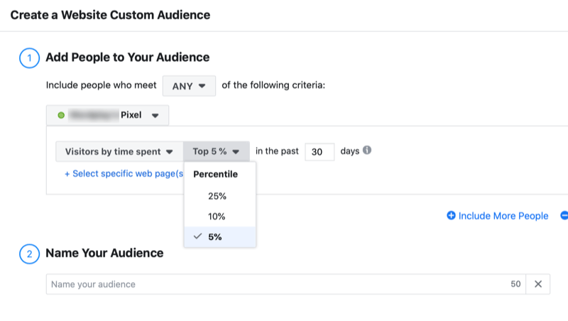 nastavit vlastní publikum na Facebooku podle času stráveného