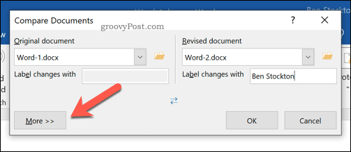 Další možnosti pro porovnání dokumentů Microsoft Word