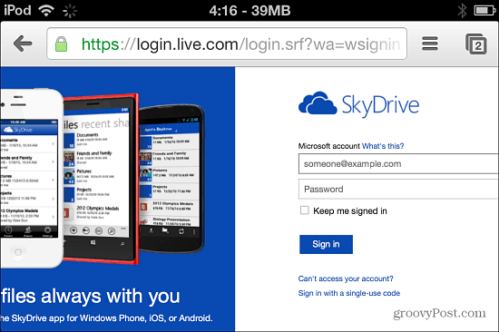 Přihlaste se do SkyDrive