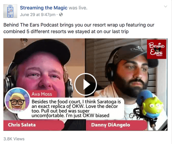 Spoluhostitelé Behind the Ears sdílejí bohaté znalosti o všech věcech Disney na jejich facebookové živé show.