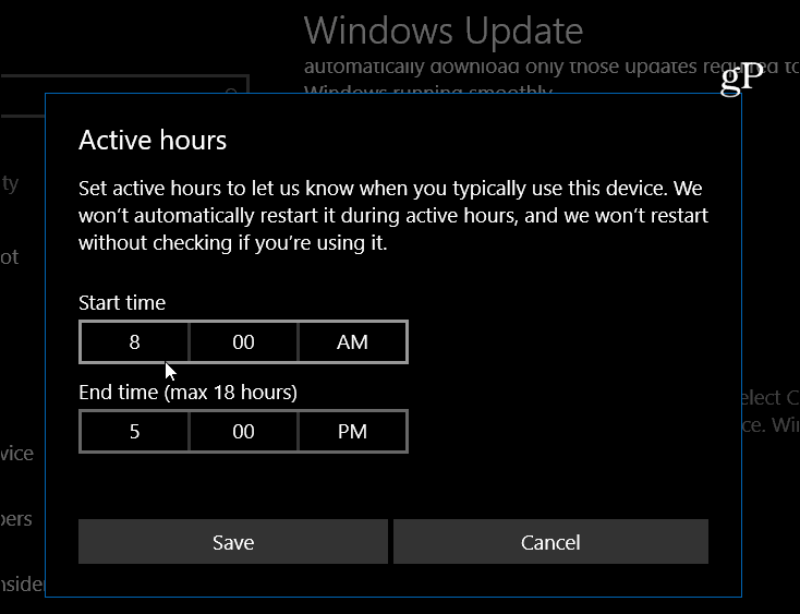 Windows 10 nastavuje aktivní hodiny