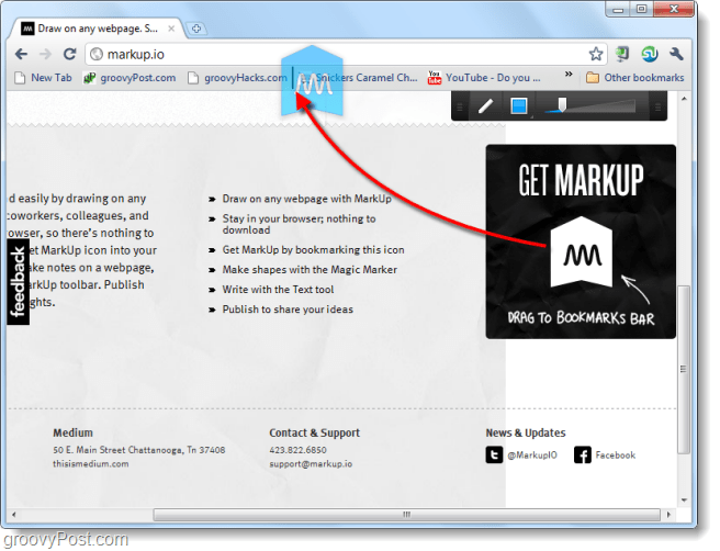 Webové stránky pro snímání obrazovky a kreslete je pomocí Markup.io
