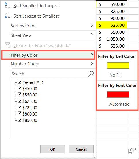 Filtrování podle barvy v aplikaci Excel