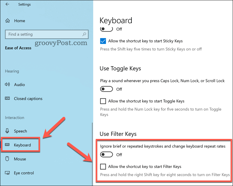 Konfigurace nastavení klíčů filtru v systému Windows 10