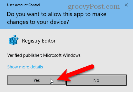 Dialogové okno Řízení uživatelských účtů v systému Windows 10
