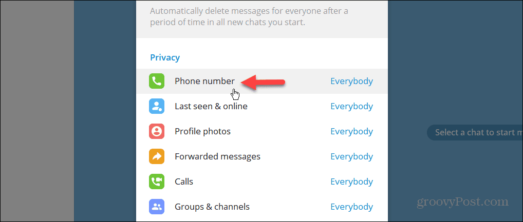 Nastavení soukromí telefonního čísla v desktopové aplikaci Telegram