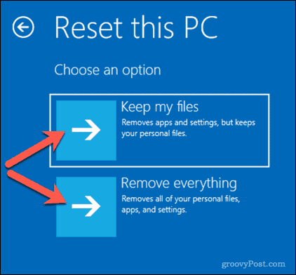 Možnosti resetování počítače se systémem Windows 10