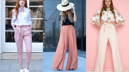 4 různé kombinace s růžovými kalhotami z papírového vaku 