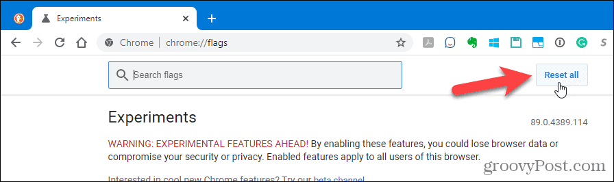 Na stránce pokročilých nastavení prohlížeče Chrome klikněte na Obnovit vše
