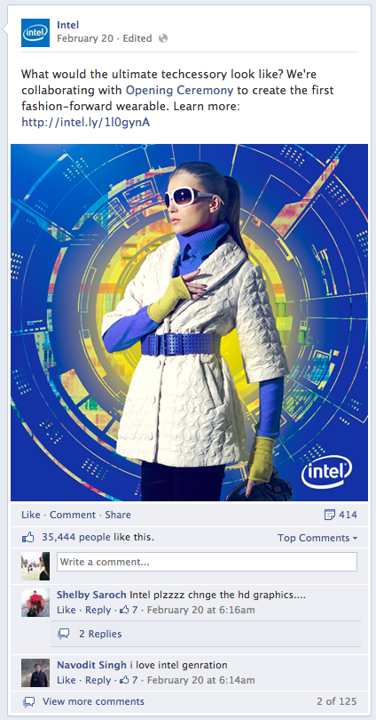 Intel post na facebooku