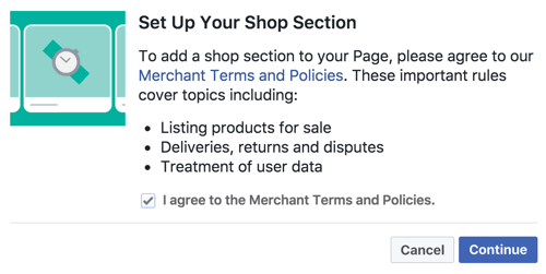 Souhlasíte s obchodními podmínkami a zásadami pro nastavení sekce Facebook Shop.