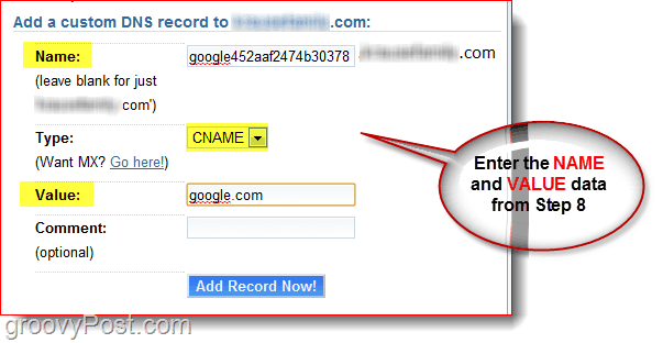 Spravujte svou doménu DNS na webu Dreamhost.com CNAME