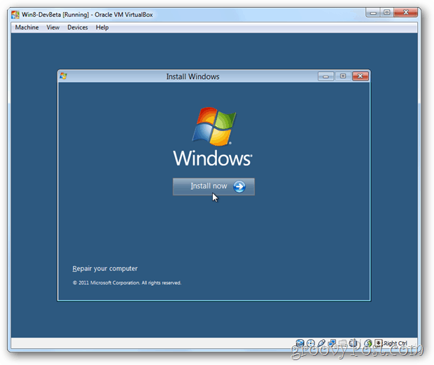 VirtualBox Windows 8 nainstalovat nyní pole
