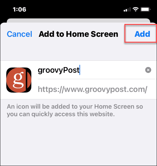 Přidejte webovou stránku na domovskou obrazovku na iphone