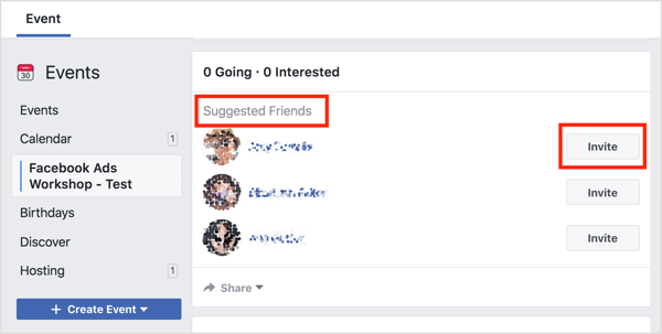 Facebook jako první možnost navrhne lidem, aby pozvali vaše přátele, kterým se také líbí hostitelská stránka.