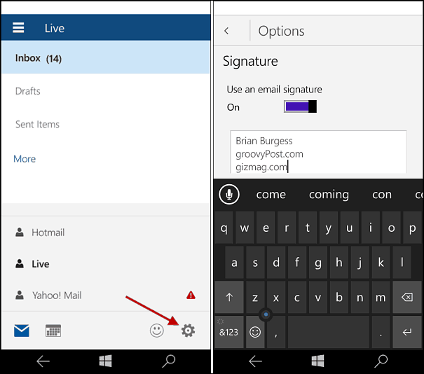 Windows 10 Mobile: Změňte podpis pošty v programu Outlook