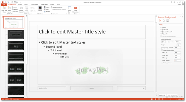 Vytvoření šablony Office 2013 Vytvoření vlastního designu POTX Přizpůsobení snímků Prezentace Výukový program Jak odlišit pozadí na pozadí