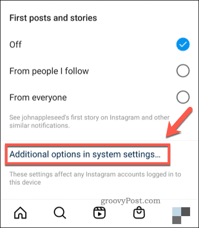 Otevřete nastavení systému pro oznámení na Instagramu