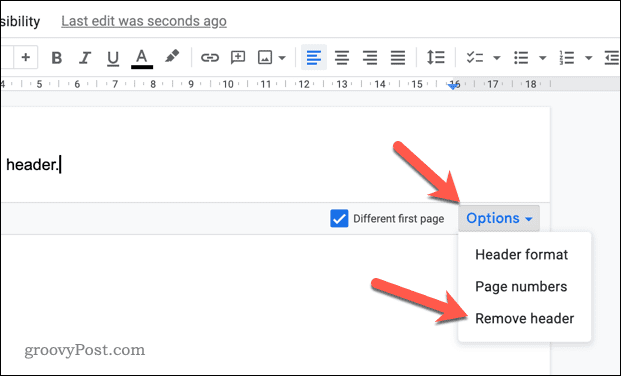 Odstranění záhlaví nebo zápatí v Dokumentech Google