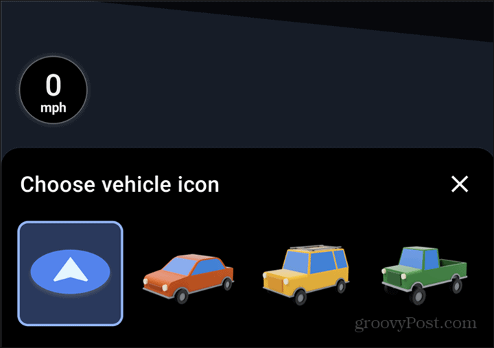 Volba symbolu automobilu Google Maps