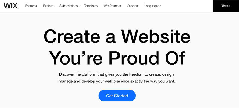 Nadpis Wix.com „Vytvořte si web, na který jste hrdí“