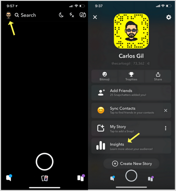 Snapchat Insights, jak přistupovat