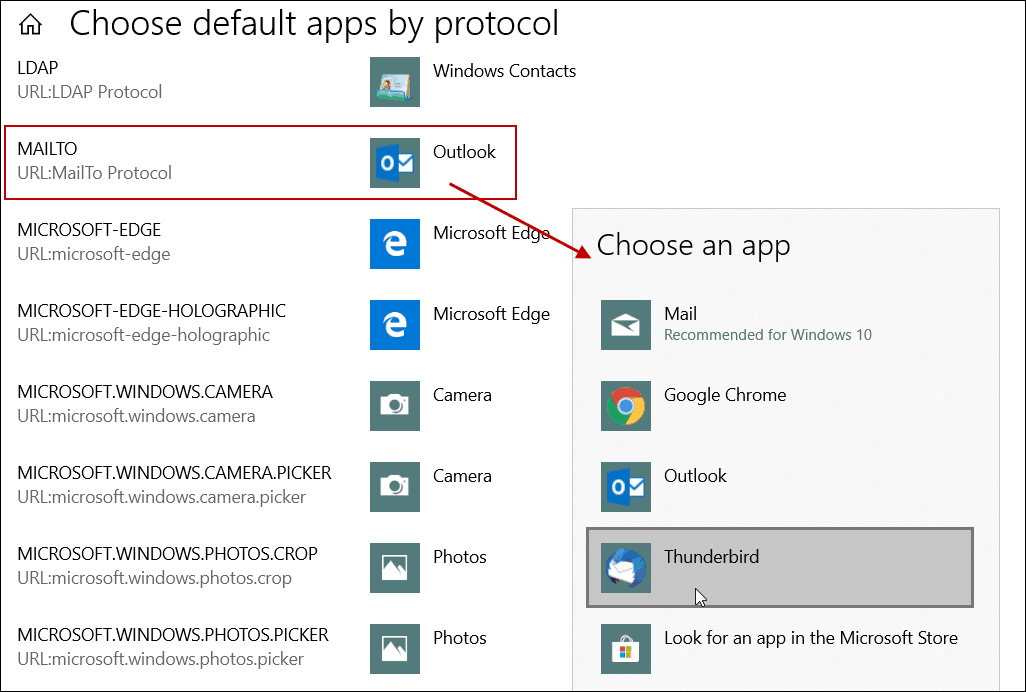 Nastavit výchozí e-mailovou aplikaci protokolem Windows 10