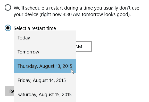Plán Restartujte den Windows 10