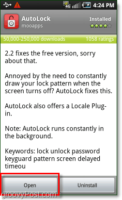 otevřete aplikaci Android Autolock