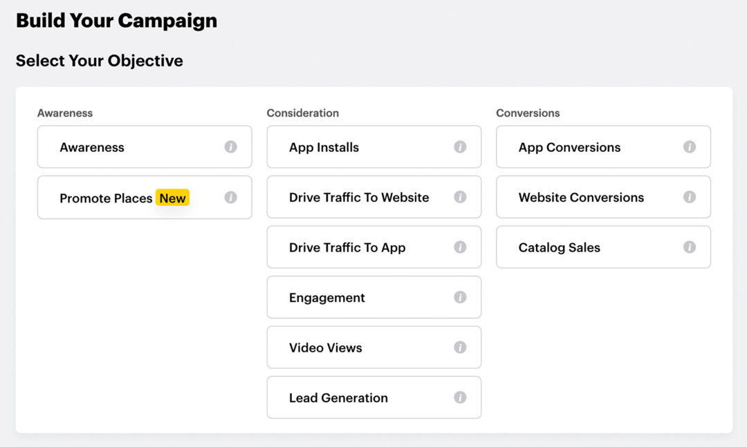vyberte cíl pro kampaň Snapchat Instant Create