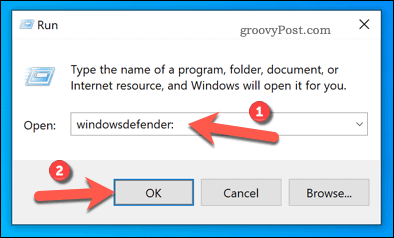 Otevření Zabezpečení systému Windows pomocí příkazu Spustit v systému Windows