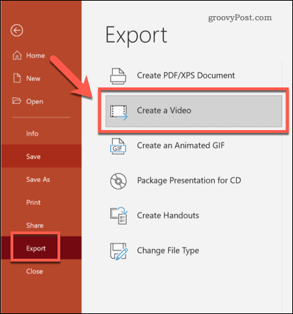 Export PowerPointu do videa ve Windows