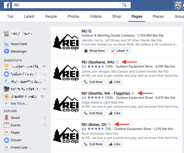 Ověřené místní firmy na Facebooku obdrží vedle svých jmen ve výsledcích vyhledávání a na své stránce šedý ověřovací odznak.