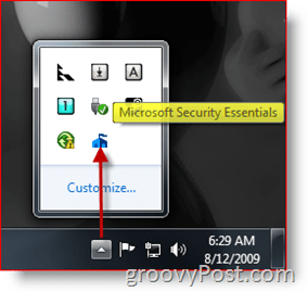 Ikona / spuštění aplikace Microsoft Security Essentials na hlavním panelu