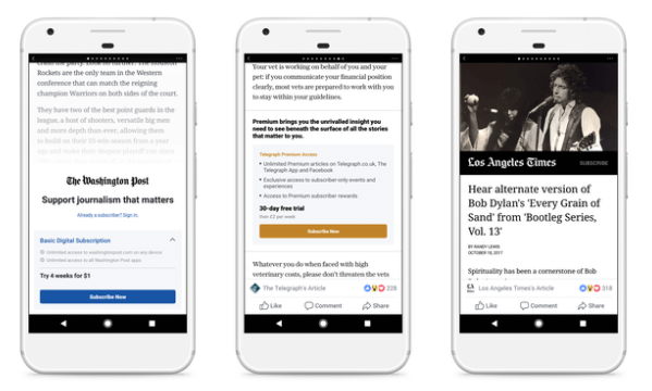 Facebook testuje modely paywallů a předplatných pro okamžité články s malou skupinou vydavatelů v USA a Evropě.