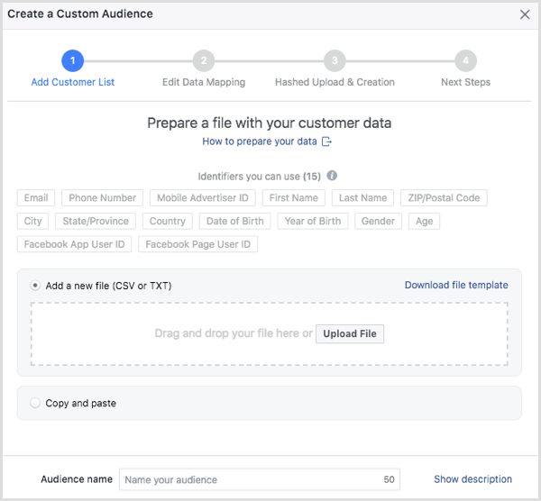 Vyberte soubor zákazníka, který chcete nahrát na Facebook.