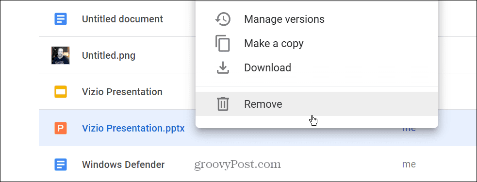 Odstraňte soubor PPTX z Disku Google