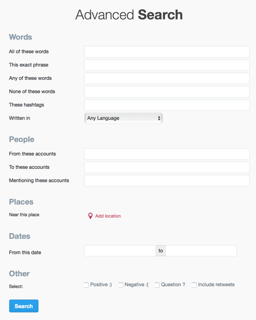 twitter pokročilé vyhledávací pole pro upřesnění vyhledávání