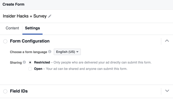 Můžete si vybrat jazyk pro svůj formulář pro zájemce o Facebook.