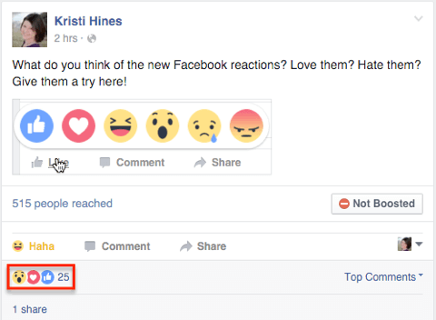 facebookové reakce na příspěvek