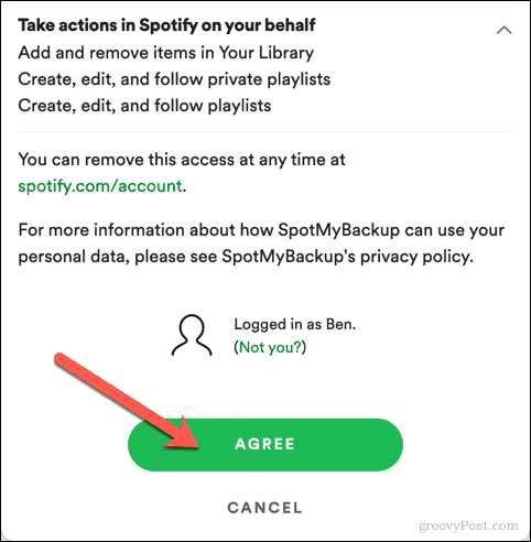 Schvalování přístupu SpotMyBackup do Spotify
