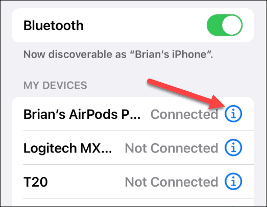 AirPods připojené Bluetooth