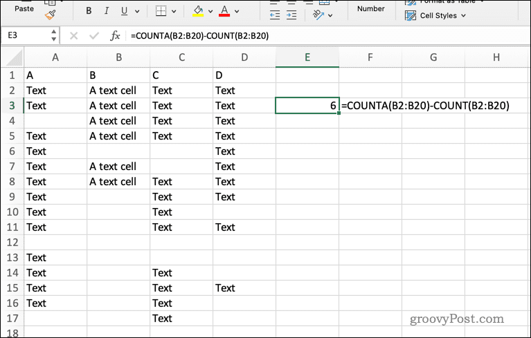 Použití vzorce COUNTA v Excelu
