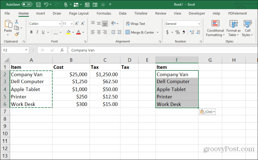 vkládání šířky sloupců v Excelu