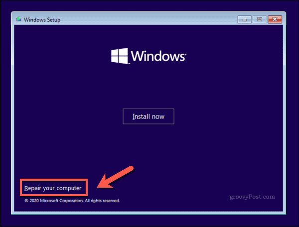 Obrazovka instalačního programu systému Windows 10