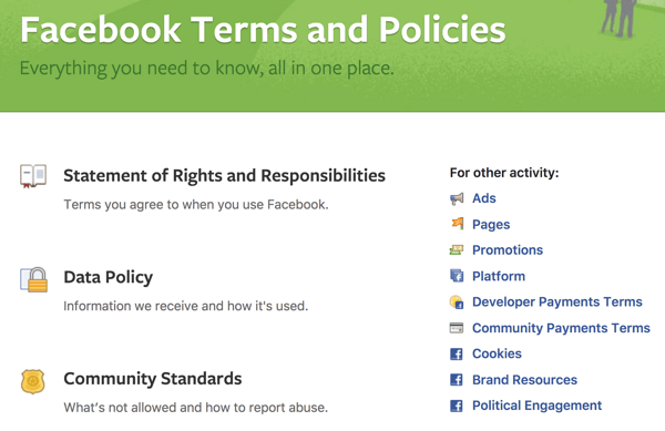 Facebook nastiňuje všechny podmínky a zásady, které potřebujete znát.