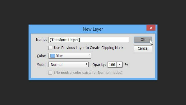 Cheat Photoshop Text Layer Transformations Trick nová vrstva dialogové okno název barevný režim transformace pomocné vrstvy vytvořit cheat